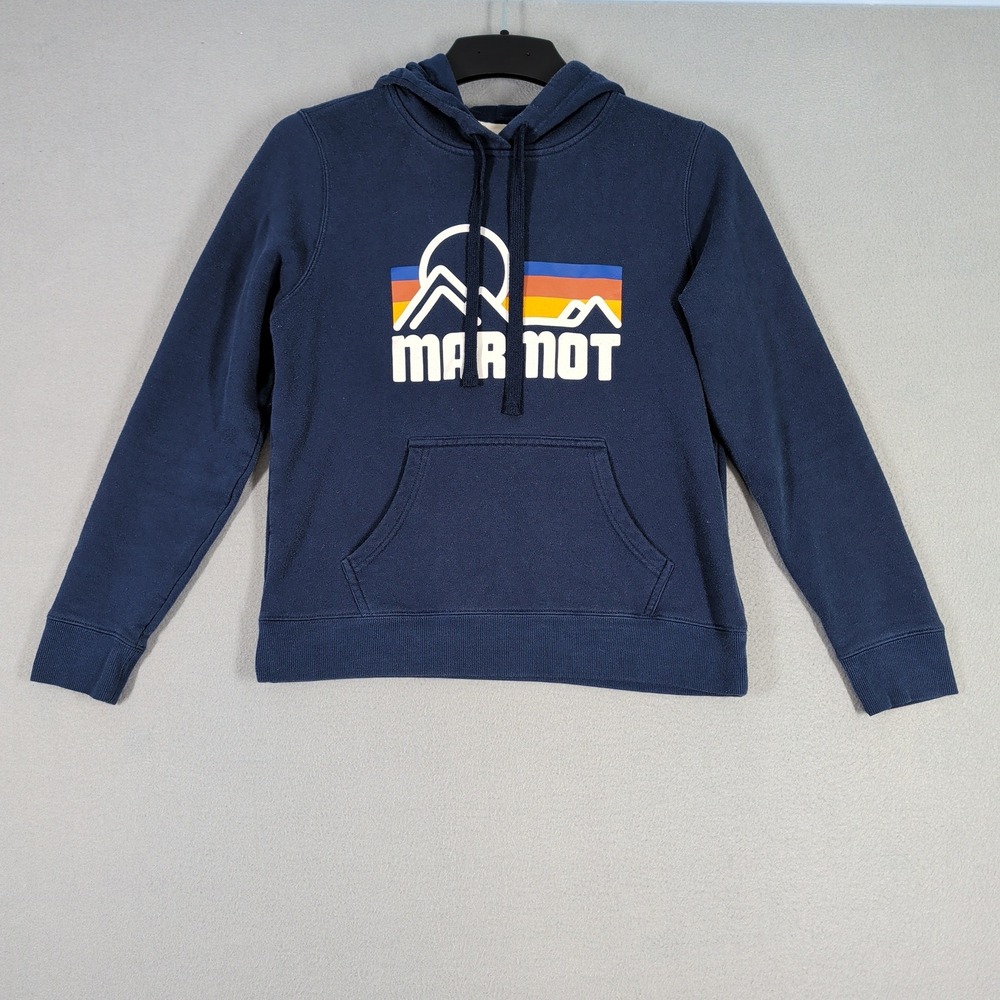 Marmot Hoodie Womens Medium Navy Blue Mountain Pullover Retro Outdoor Sweatshirt